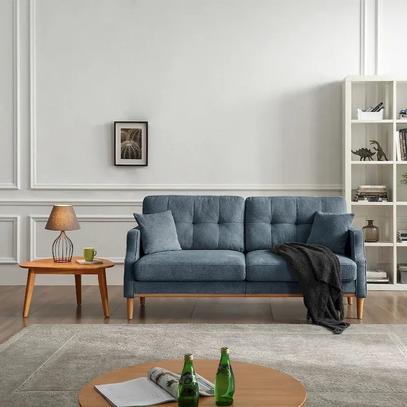 Canapé 3 places en tissu avec port de chargement USB – Bleu foncé / Gris clair / Bleu / Jaune, Rembourrage en mousse moderne imperméable, 3 utilisateurs