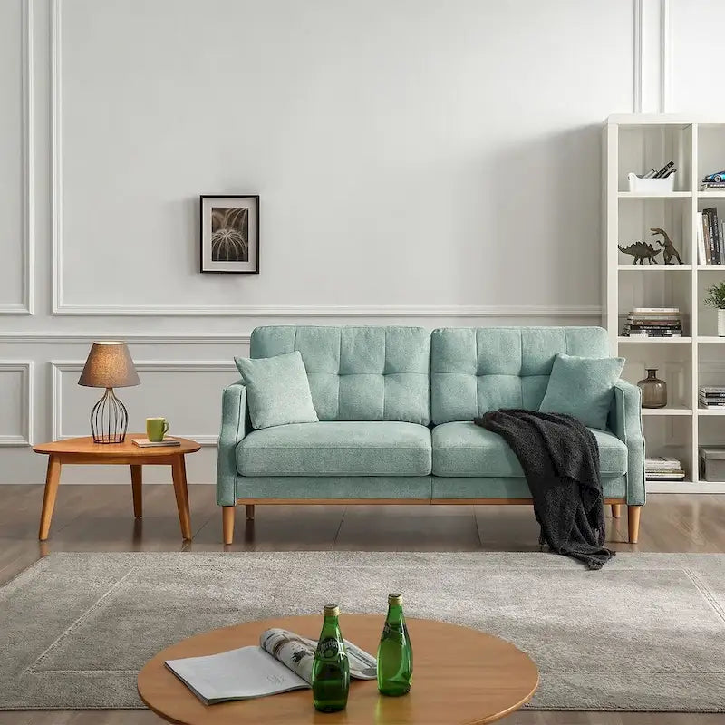 Canapé 3 places en tissu avec port de chargement USB – Bleu foncé / Gris clair / Bleu / Jaune, Rembourrage en mousse moderne imperméable, 3 utilisateurs