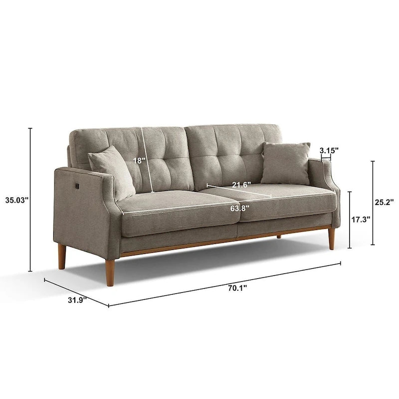 Canapé 3 places en tissu avec port de chargement USB – Bleu foncé / Gris clair / Bleu / Jaune, Rembourrage en mousse moderne imperméable, 3 utilisateurs