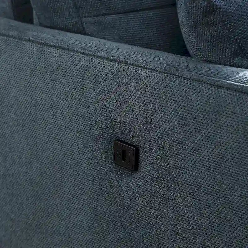 Canapé 3 places en tissu avec port de chargement USB – Bleu foncé / Gris clair / Bleu / Jaune, Rembourrage en mousse moderne imperméable, 3 utilisateurs