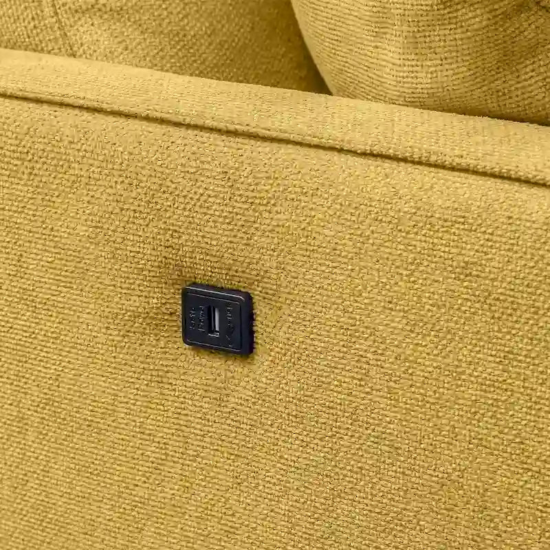 Canapé 3 places en tissu avec port de chargement USB – Bleu foncé / Gris clair / Bleu / Jaune, Rembourrage en mousse moderne imperméable, 3 utilisateurs