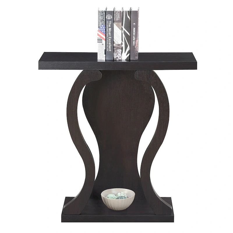 Console avec étagère – Expresso / Noir / Faux marbre noir, bois arqué moderne, utilisateur unique