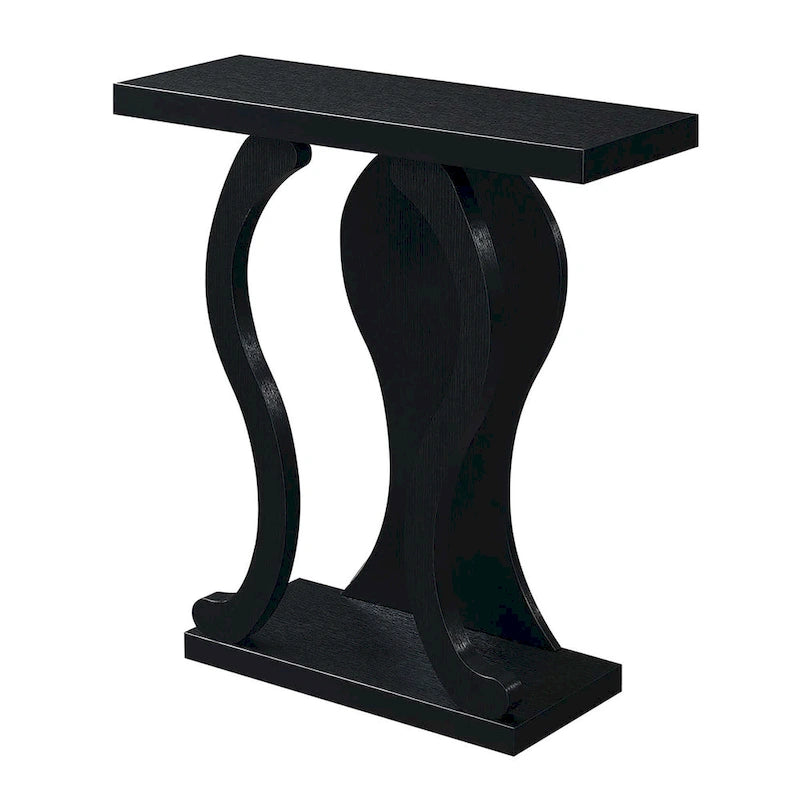 Console avec étagère – Expresso / Noir / Faux marbre noir, bois arqué moderne, utilisateur unique