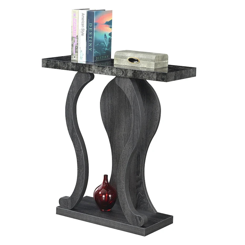 Console avec étagère – Expresso / Noir / Faux marbre noir, bois arqué moderne, utilisateur unique