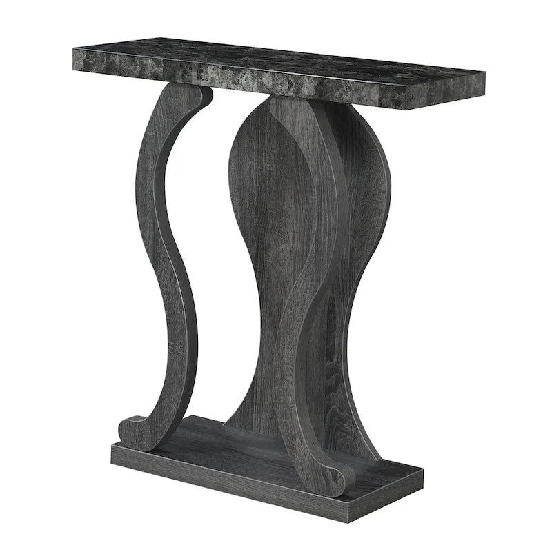 Console avec étagère – Expresso / Noir / Faux marbre noir, bois arqué moderne, utilisateur unique