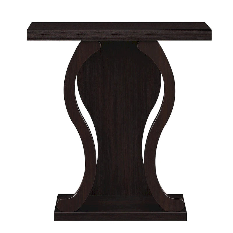 Console avec étagère – Expresso / Noir / Faux marbre noir, bois arqué moderne, utilisateur unique
