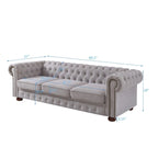 Canapé Chesterfield 3 places en tissu lin beige/gris clair