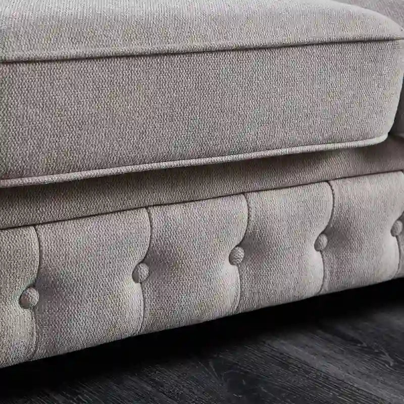 Canapé Chesterfield 3 places en tissu lin beige/gris clair