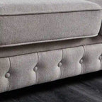 Canapé Chesterfield 3 places en tissu lin beige/gris clair