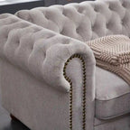 Canapé Chesterfield 3 places en tissu lin beige/gris clair