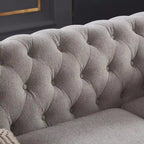 Canapé Chesterfield 3 places en tissu lin beige/gris clair