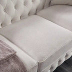 Canapé Chesterfield 3 places en tissu lin beige/gris clair