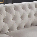 Canapé Chesterfield 3 places en tissu lin beige/gris clair
