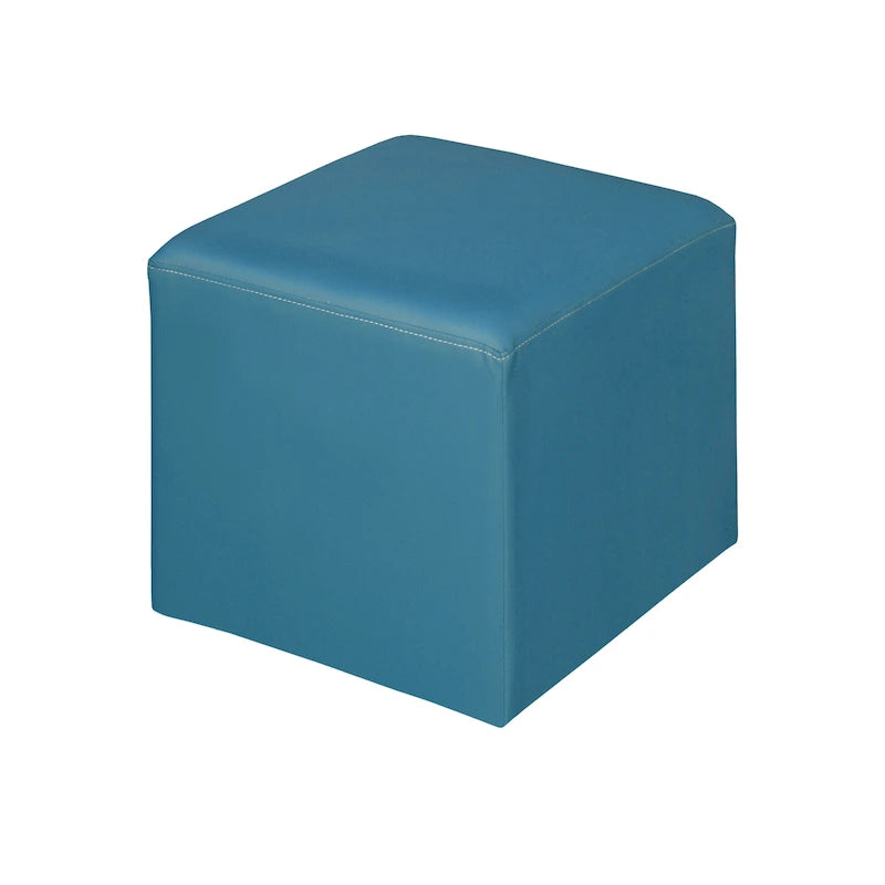 Pouf carré en vinyle – bleu paon/bleu marine/noir/vert émeraude/gris, rembourrage moderne en peluche, 1 à 2 utilisateurs