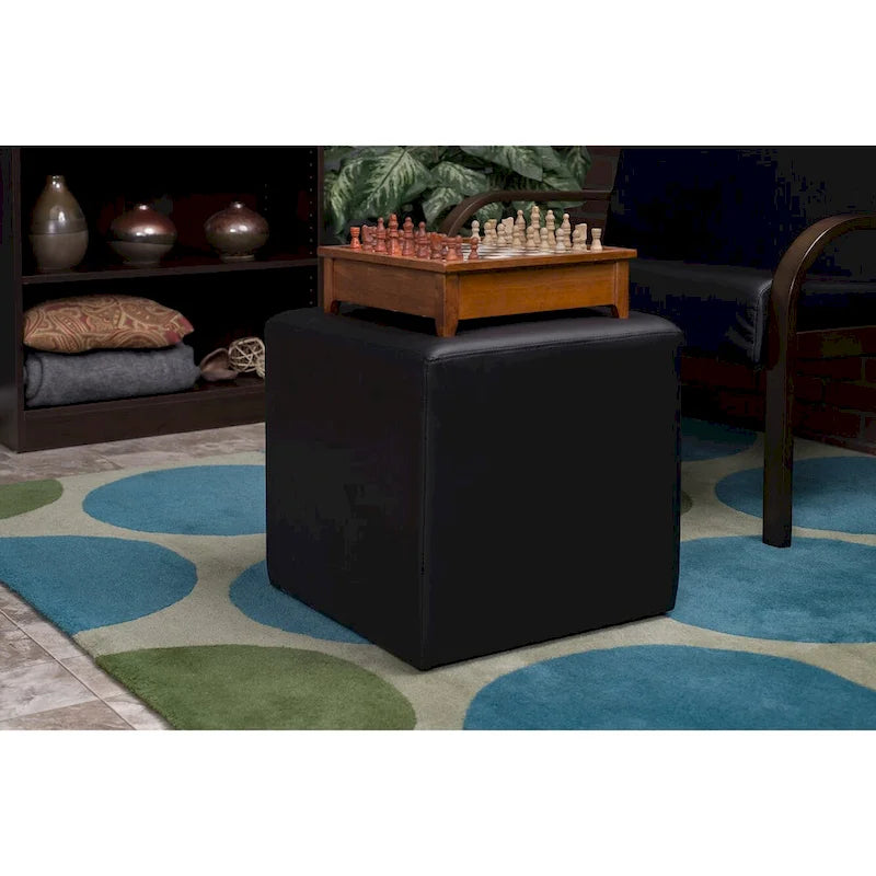 Pouf carré en vinyle – bleu paon/bleu marine/noir/vert émeraude/gris, rembourrage moderne en peluche, 1 à 2 utilisateurs