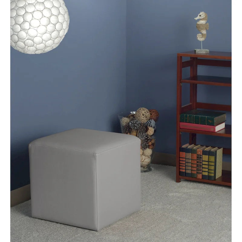 Pouf carré en vinyle – bleu paon/bleu marine/noir/vert émeraude/gris, rembourrage moderne en peluche, 1 à 2 utilisateurs