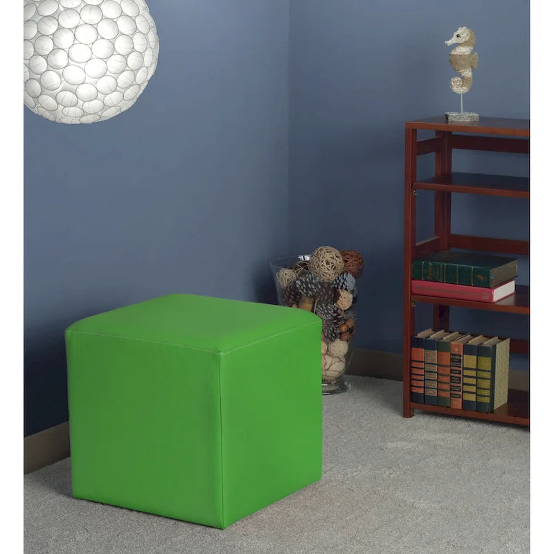Pouf carré en vinyle – bleu paon/bleu marine/noir/vert émeraude/gris, rembourrage moderne en peluche, 1 à 2 utilisateurs