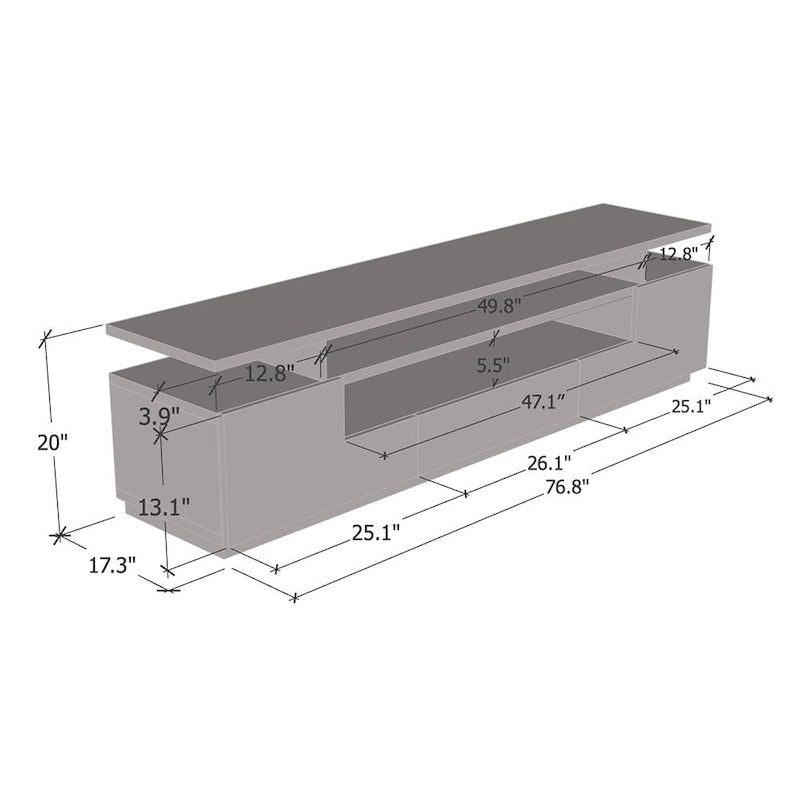 Tv-meubel van 77 inch met hoogglansafwerking en ledverlichting