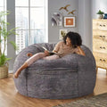 Pouf en fausse fourrure – Marron et beige / Blanc neige et beige, polyester et rembourrage en mousse, rond et moderne, pour 1 à 2 utilisateurs