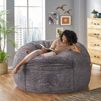 Pouf en fausse fourrure – Marron et beige / Blanc neige et beige, polyester et rembourrage en mousse, rond et moderne, pour 1 à 2 utilisateurs