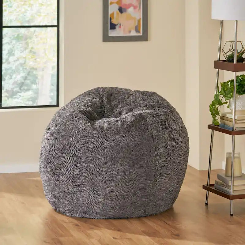 Pouf en fausse fourrure – Marron et beige / Blanc neige et beige, polyester et rembourrage en mousse, rond et moderne, pour 1 à 2 utilisateurs