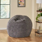 Pouf en fausse fourrure – Marron et beige / Blanc neige et beige, polyester et rembourrage en mousse, rond et moderne, pour 1 à 2 utilisateurs