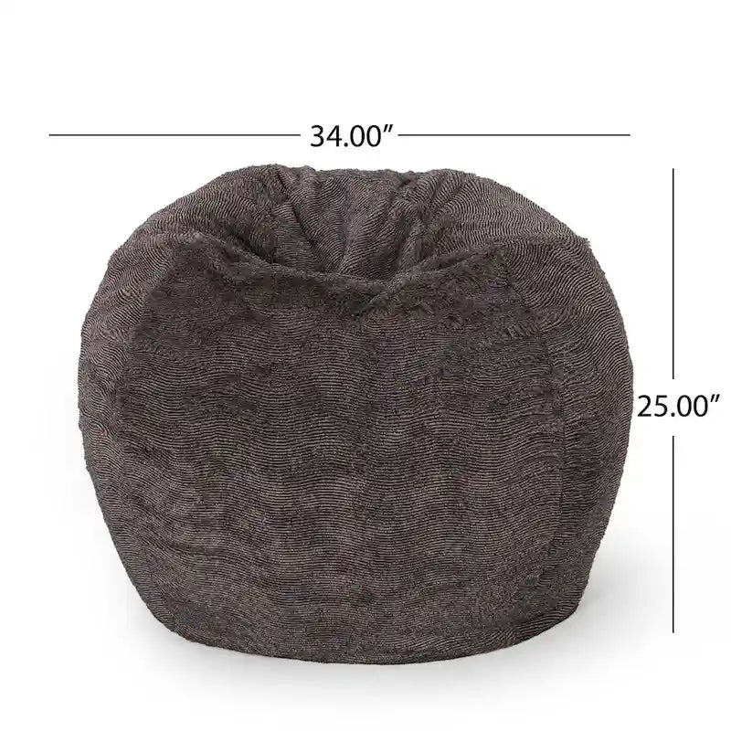Pouf en fausse fourrure – Marron et beige / Blanc neige et beige, polyester et rembourrage en mousse, rond et moderne, pour 1 à 2 utilisateurs