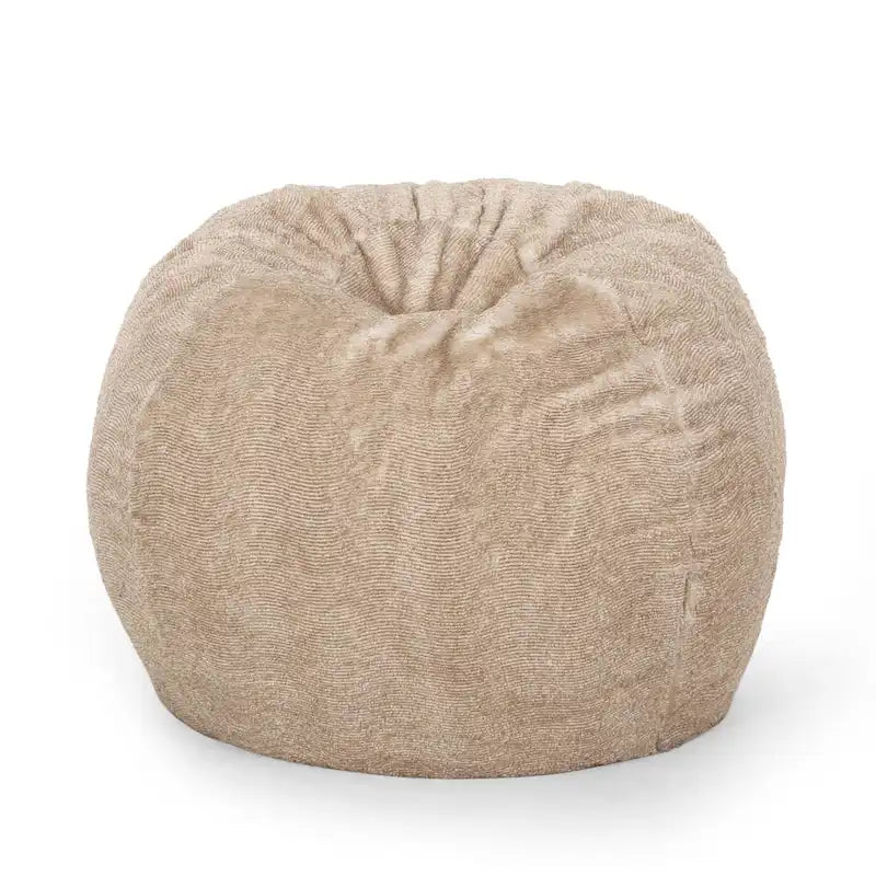 Pouf en fausse fourrure – Marron et beige / Blanc neige et beige, polyester et rembourrage en mousse, rond et moderne, pour 1 à 2 utilisateurs