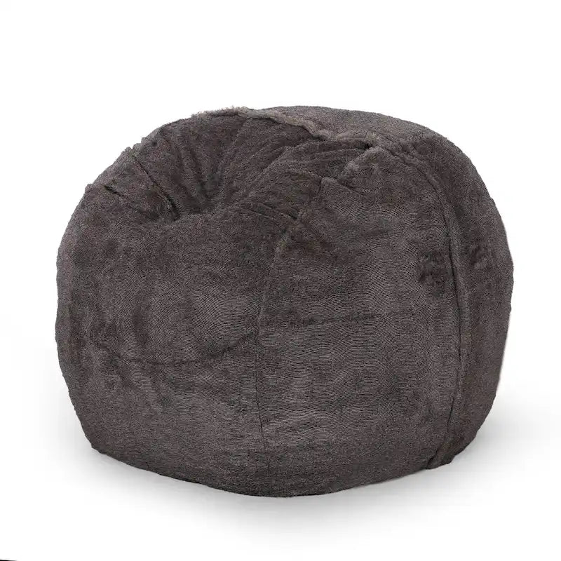 Pouf en fausse fourrure – Marron et beige / Blanc neige et beige, polyester et rembourrage en mousse, rond et moderne, pour 1 à 2 utilisateurs