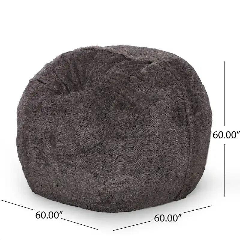 Pouf en fausse fourrure – Marron et beige / Blanc neige et beige, polyester et rembourrage en mousse, rond et moderne, pour 1 à 2 utilisateurs