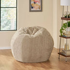 Pouf en fausse fourrure – Marron et beige / Blanc neige et beige, polyester et rembourrage en mousse, rond et moderne, pour 1 à 2 utilisateurs