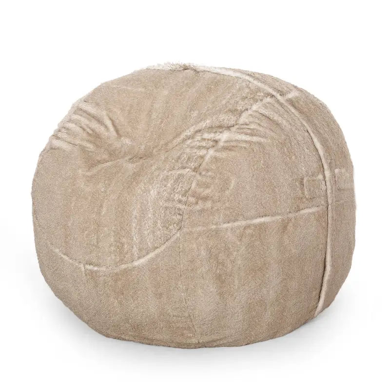 Pouf en fausse fourrure – Marron et beige / Blanc neige et beige, polyester et rembourrage en mousse, rond et moderne, pour 1 à 2 utilisateurs
