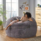 Pouf en fausse fourrure – Marron et beige / Blanc neige et beige, polyester et rembourrage en mousse, rond et moderne, pour 1 à 2 utilisateurs