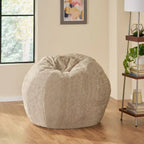 Pouf en fausse fourrure – Marron et beige / Blanc neige et beige, polyester et rembourrage en mousse, rond et moderne, pour 1 à 2 utilisateurs