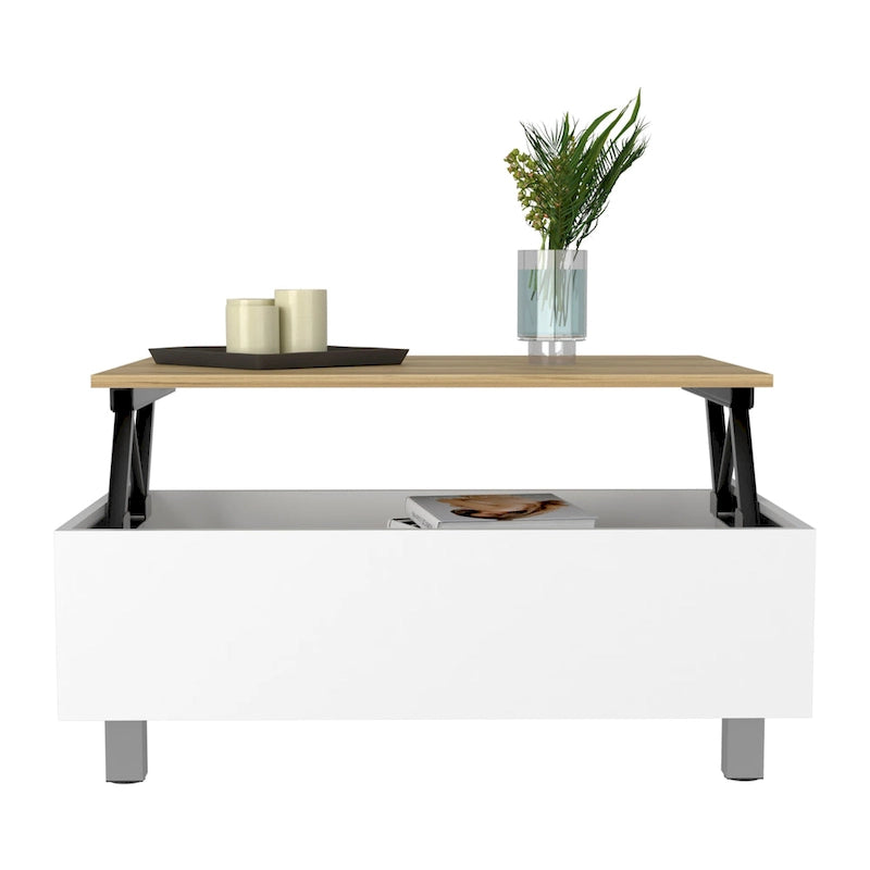 Table basse relevable avec rangement – Chêne blanc / Marron / Noir / Blanc / Noyer foncé / Expresso, bois moderne, 1 à 2 utilisateurs