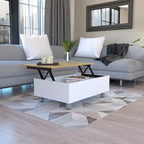 Table basse relevable avec rangement – Chêne blanc / Marron / Noir / Blanc / Noyer foncé / Expresso, bois moderne, 1 à 2 utilisateurs