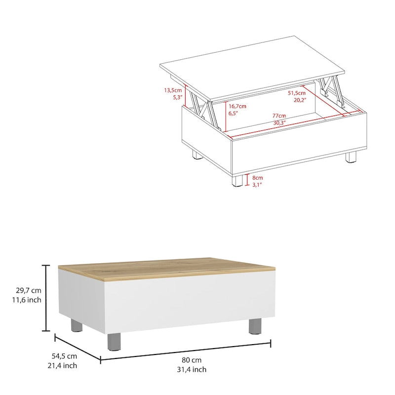 Table basse relevable avec rangement – Chêne blanc / Marron / Noir / Blanc / Noyer foncé / Expresso, bois moderne, 1 à 2 utilisateurs