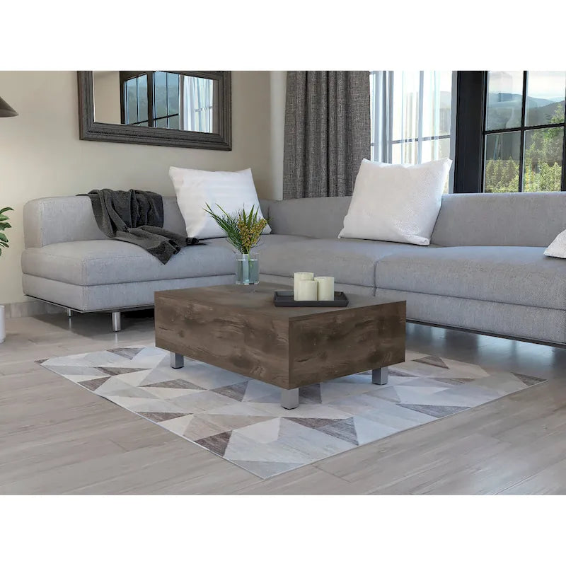 Table basse relevable avec rangement – Chêne blanc / Marron / Noir / Blanc / Noyer foncé / Expresso, bois moderne, 1 à 2 utilisateurs