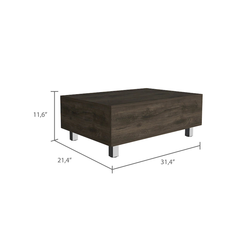 Table basse relevable avec rangement – Chêne blanc / Marron / Noir / Blanc / Noyer foncé / Expresso, bois moderne, 1 à 2 utilisateurs