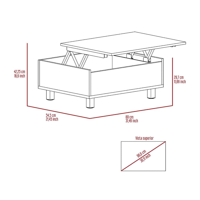 Table basse relevable avec rangement – Chêne blanc / Marron / Noir / Blanc / Noyer foncé / Expresso, bois moderne, 1 à 2 utilisateurs