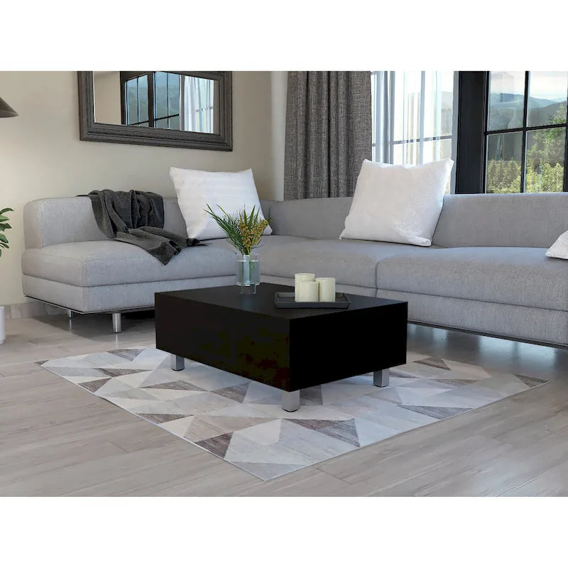 Table basse relevable avec rangement – Chêne blanc / Marron / Noir / Blanc / Noyer foncé / Expresso, bois moderne, 1 à 2 utilisateurs