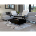 Table basse relevable avec rangement – Chêne blanc / Marron / Noir / Blanc / Noyer foncé / Expresso, bois moderne, 1 à 2 utilisateurs
