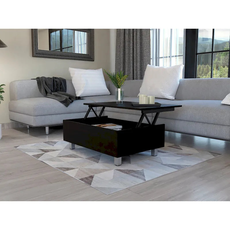 Table basse relevable avec rangement – Chêne blanc / Marron / Noir / Blanc / Noyer foncé / Expresso, bois moderne, 1 à 2 utilisateurs