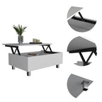 Table basse relevable avec rangement – Chêne blanc / Marron / Noir / Blanc / Noyer foncé / Expresso, bois moderne, 1 à 2 utilisateurs