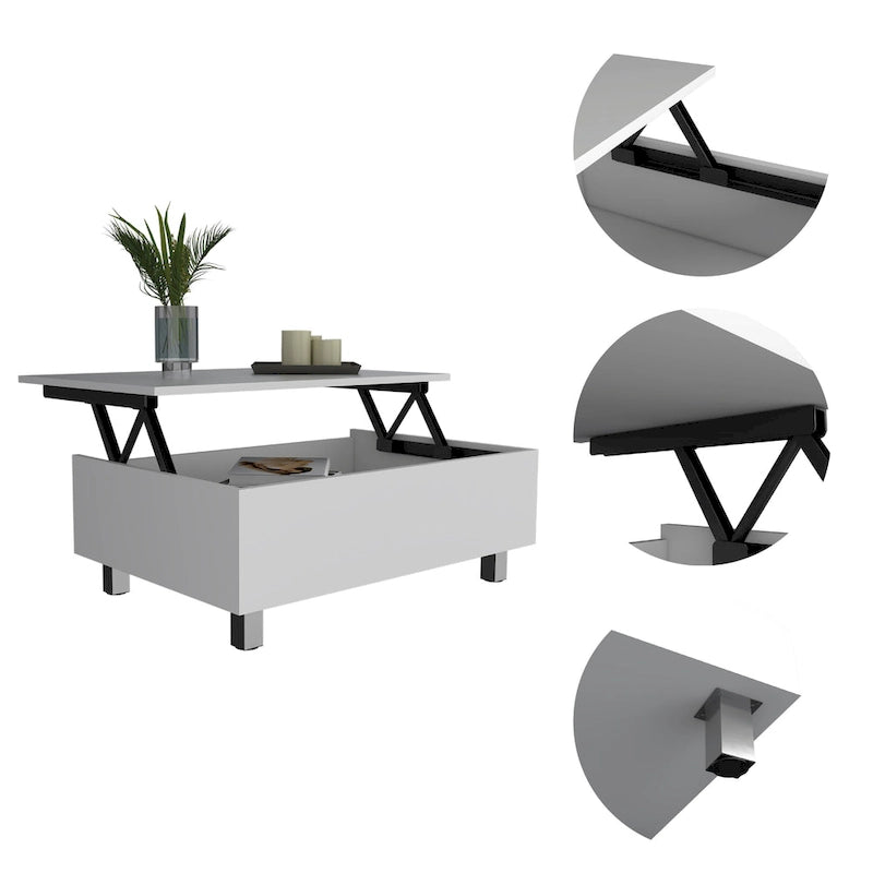 Table basse relevable avec rangement – Chêne blanc / Marron / Noir / Blanc / Noyer foncé / Expresso, bois moderne, 1 à 2 utilisateurs