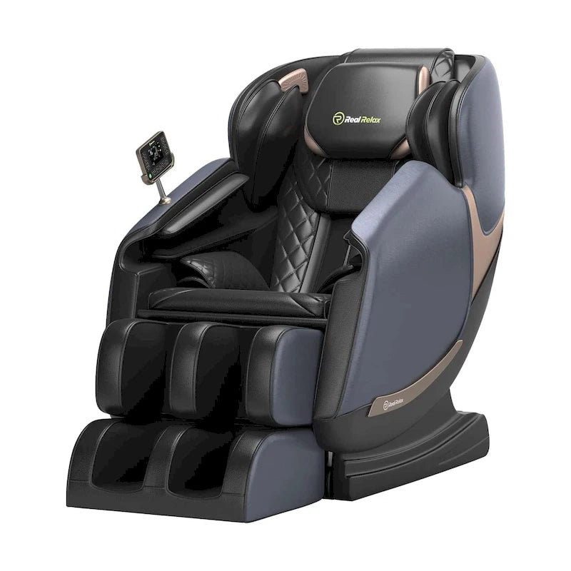 Fauteuil de massage zéro gravité intégral en cuir marron/noir avec rail en S et contrôle par application pour 1 personne