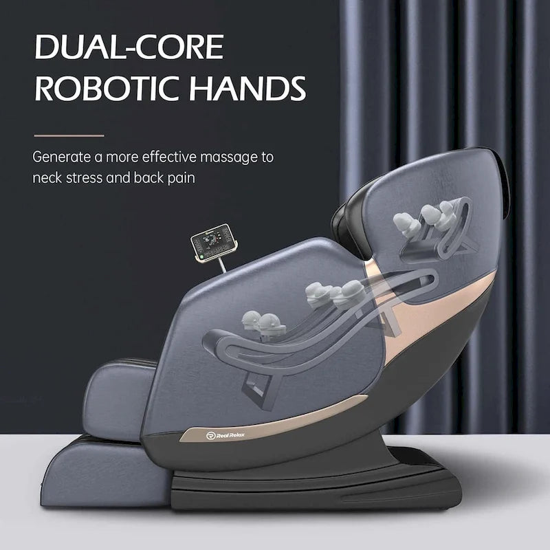 Fauteuil de massage zéro gravité intégral en cuir marron/noir avec rail en S et contrôle par application pour 1 personne