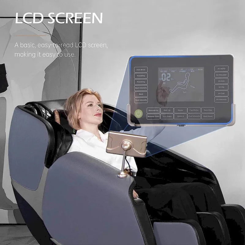 Fauteuil de massage zéro gravité intégral en cuir marron/noir avec rail en S et contrôle par application pour 1 personne