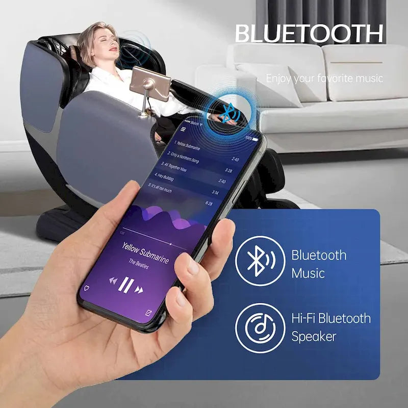 Fauteuil de massage zéro gravité intégral en cuir marron/noir avec rail en S et contrôle par application pour 1 personne