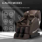 Fauteuil de massage zéro gravité intégral en cuir marron/noir avec rail en S et contrôle par application pour 1 personne